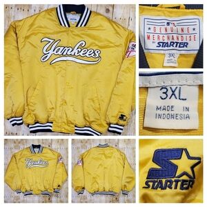Vintage 90s MLB Baseball New York Yankees Satin Yellow Starter Jacket 3XL Rare!